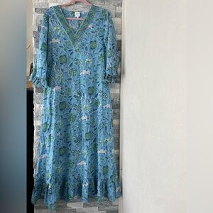 Women's JILL HIBBELN Floral Maxi Cotton Dress-White & Green-Small